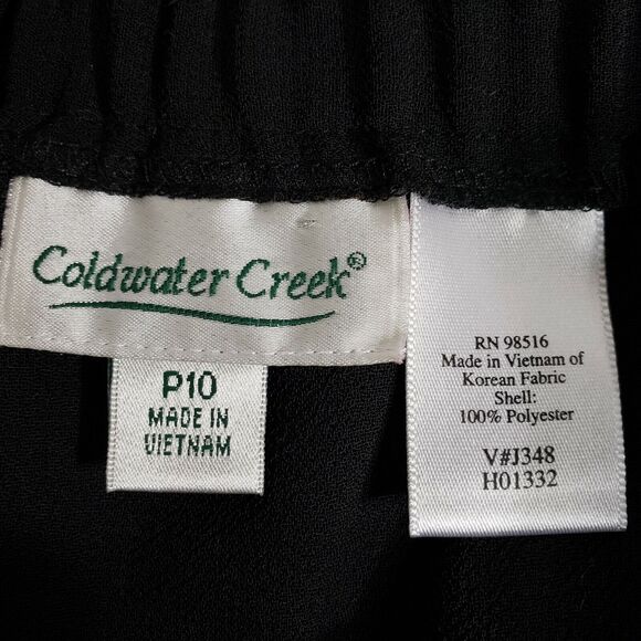 Coldwater Creek Pants Size 10P Black Elastic Back Waist Side Slit Zipper Wide - Picture 9 of 9